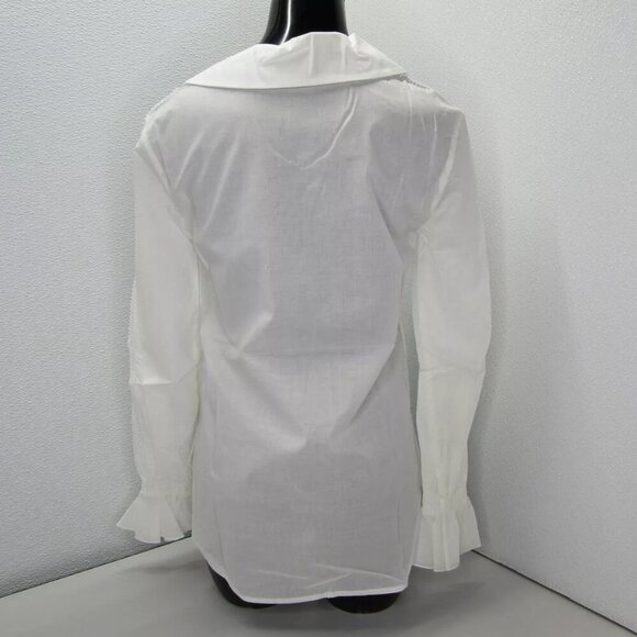 NEW ANNE FONTAINE Blouse White Size 4-6 Euskal Long Sleeve Ruffled Neck Tie - Picture 4 of 8